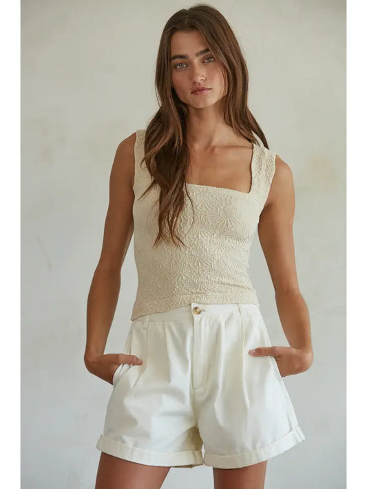 Cotton Pleated Front Relax Fit Shorts | Cream