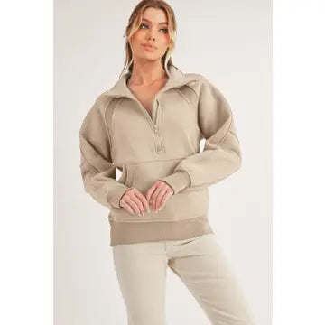 Long Dove Funnel Neck Half Zip | Oat