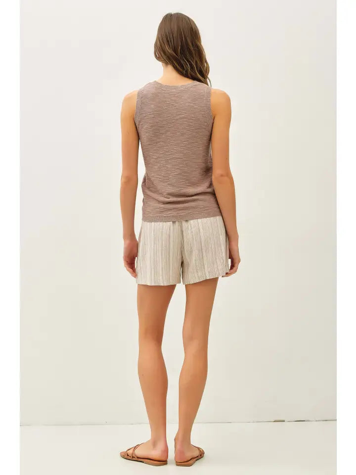Round Neck Sleeveless Slub Knit Top | Mocha