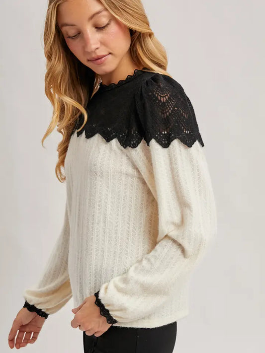 Forevermore Lace Trimmed Blouse | Black