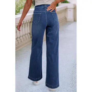 Bailey Wide Leg Pocketed High Waist Jeans | Sail Blue