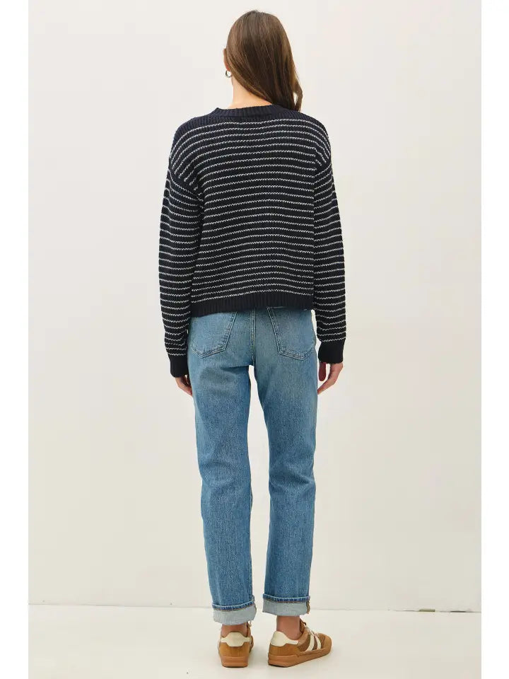 Sienna Striped Waffle Knit Sweater | Dark Navy