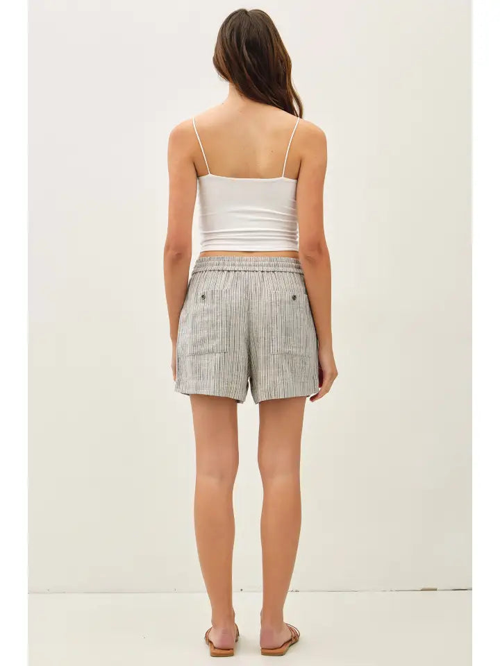 Linen Blend Striped Pull On Shorts | Slate