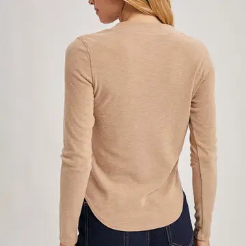 Haven Henley Snap Button Front Hem Knit Top | Latte