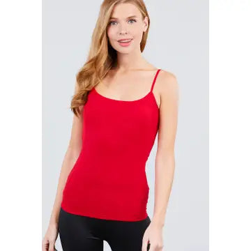Abby Spaghetti Strap Cropped Cami With Shelf Bra | Bold Red