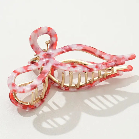 Sabrina Valentine Large Ribbon Metal Bow Claw Clip