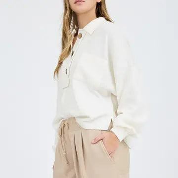 Collared Raw Knit Top | Off White