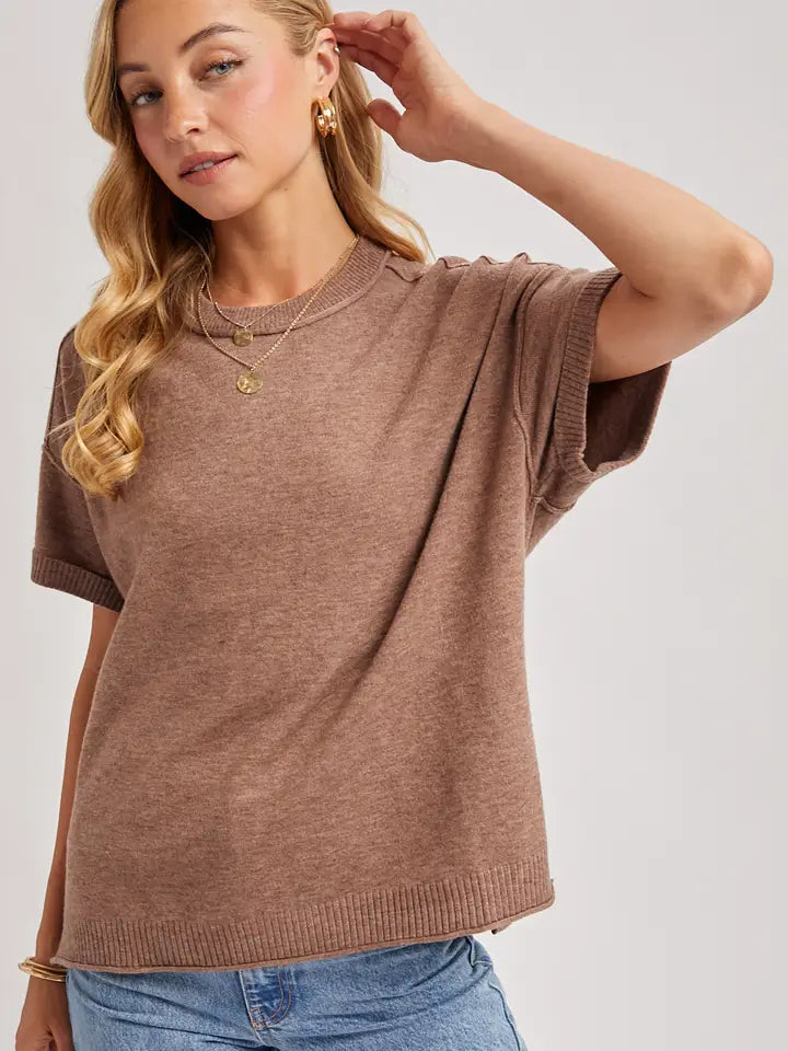 Crew Neck Knit T-Shirt | Mocha