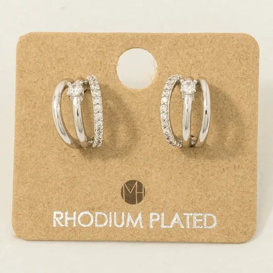 Pave Layered Hoop Huggie Earrings | Silver