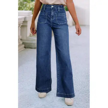 Bailey Wide Leg Pocketed High Waist Jeans | Sail Blue