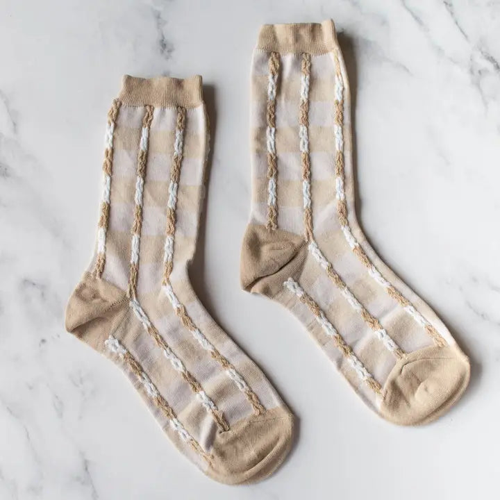 Vintage Checkerboard Twist Socks | Oatmeal