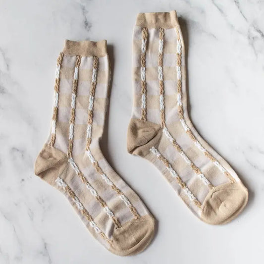 Vintage Checkerboard Twist Socks | Oatmeal