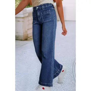 Bailey Wide Leg Pocketed High Waist Jeans | Sail Blue