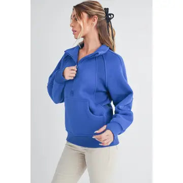 Long Dove Funnel Neck Half Zip | Cobalt