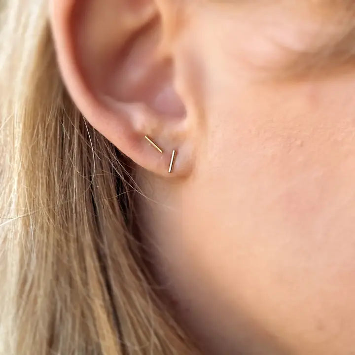 14K Gold Filled Petite Bar Stud Earrings