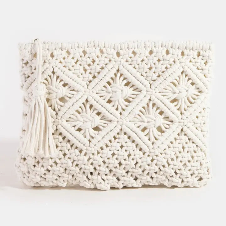 Crochet Clutch Tassel Bag | Ivory