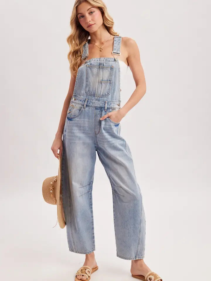 Moxie Barrel Overalls | Light Wash