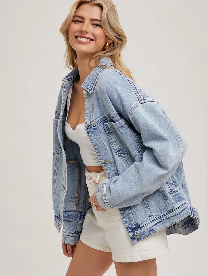 Denim Button Down Oversizzed Jacket | Light Wash