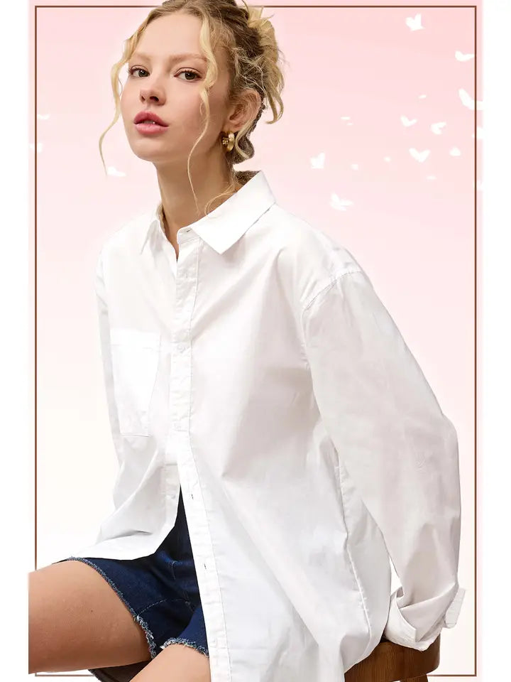 Classic Collared Button Down Poplin Shirt | Cotton