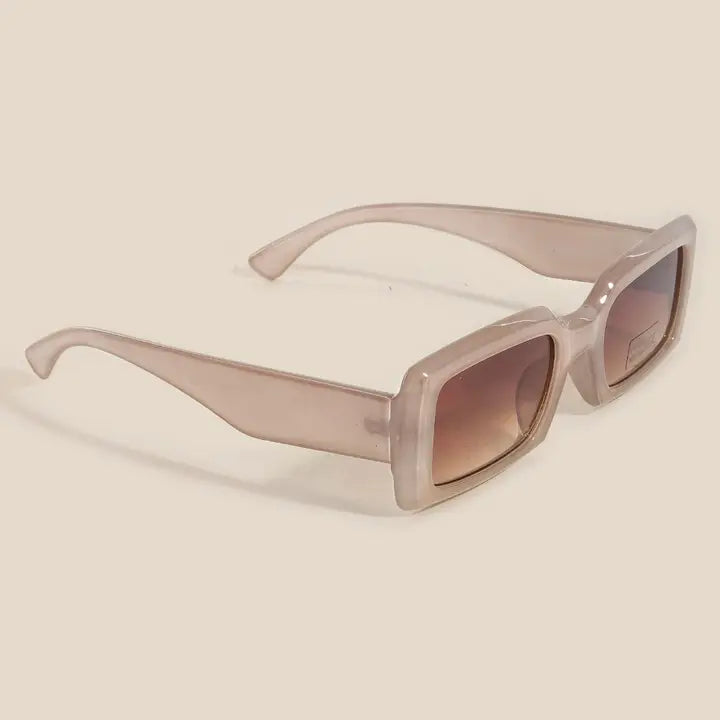 Thick Frame Rectangle Sunglasses | Sheer Taupe