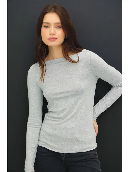 Abby Boat Neck Long Sleeve Top | Grey