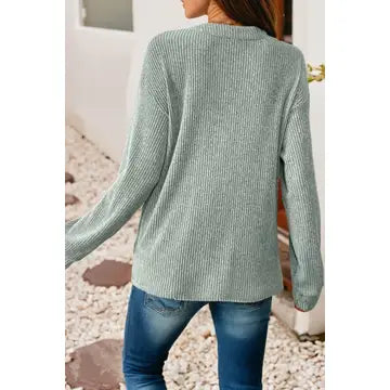 Holly Ribbed Dropped Shoulder Henley Top | Aqua