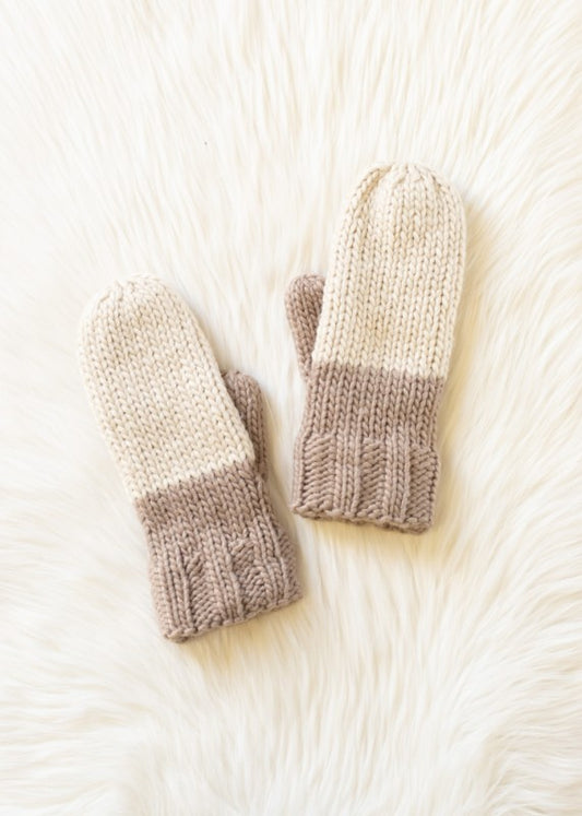Color Block Knit Mittens | Beige & Taupe