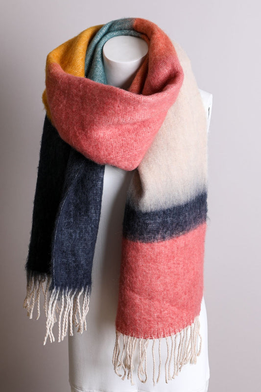 Ivy Color Block Soft Faux Mohair Scarf | Rose/Navy