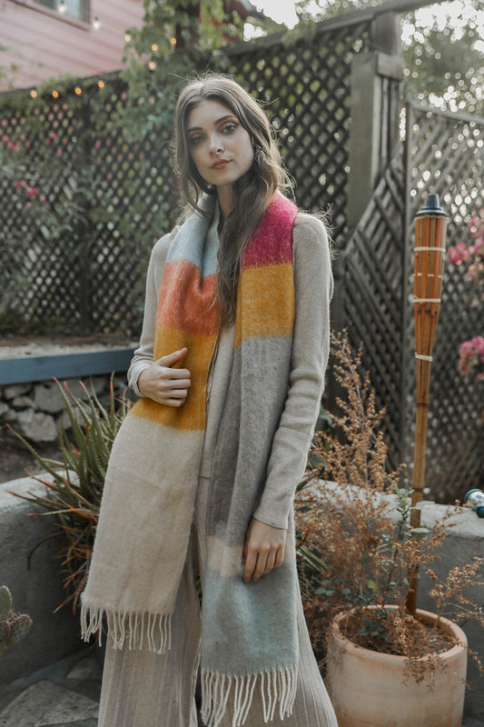 Ivy Color Block Soft Faux Mohair Scarf | L. Blue/Oatmeal