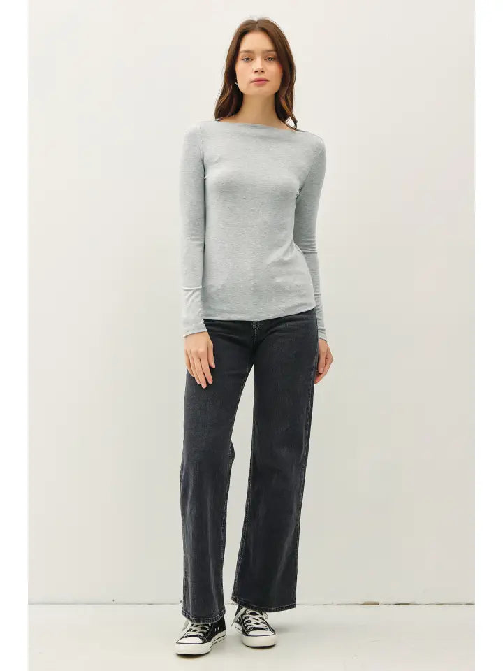 Abby Boat Neck Long Sleeve Top | Grey
