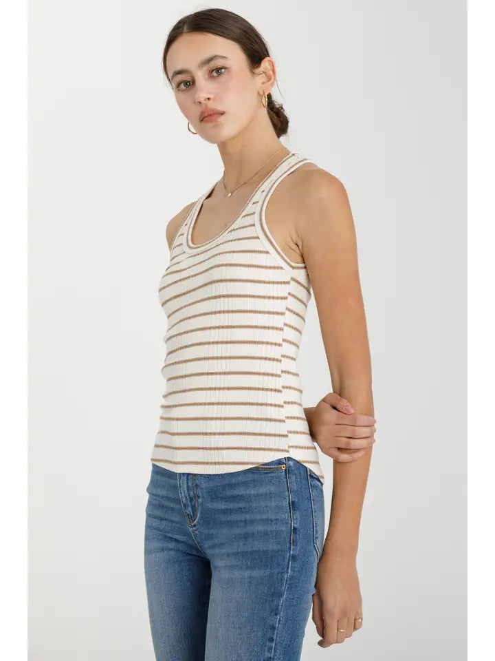 Striped Ribbed Tank Top | Mocha