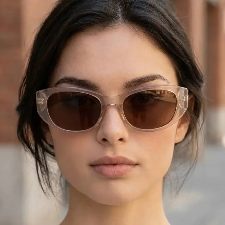 Plastic Frame Oval Lens Sunglasses | Blush W/ Brown Lenses