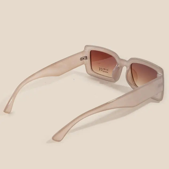 Thick Frame Rectangle Sunglasses | Sheer Taupe