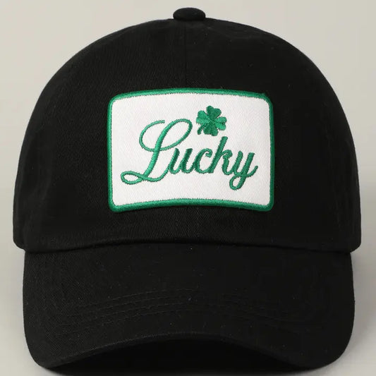 Lucky Four Leaf Clover Embroidery Patch Baseball Cap | Black