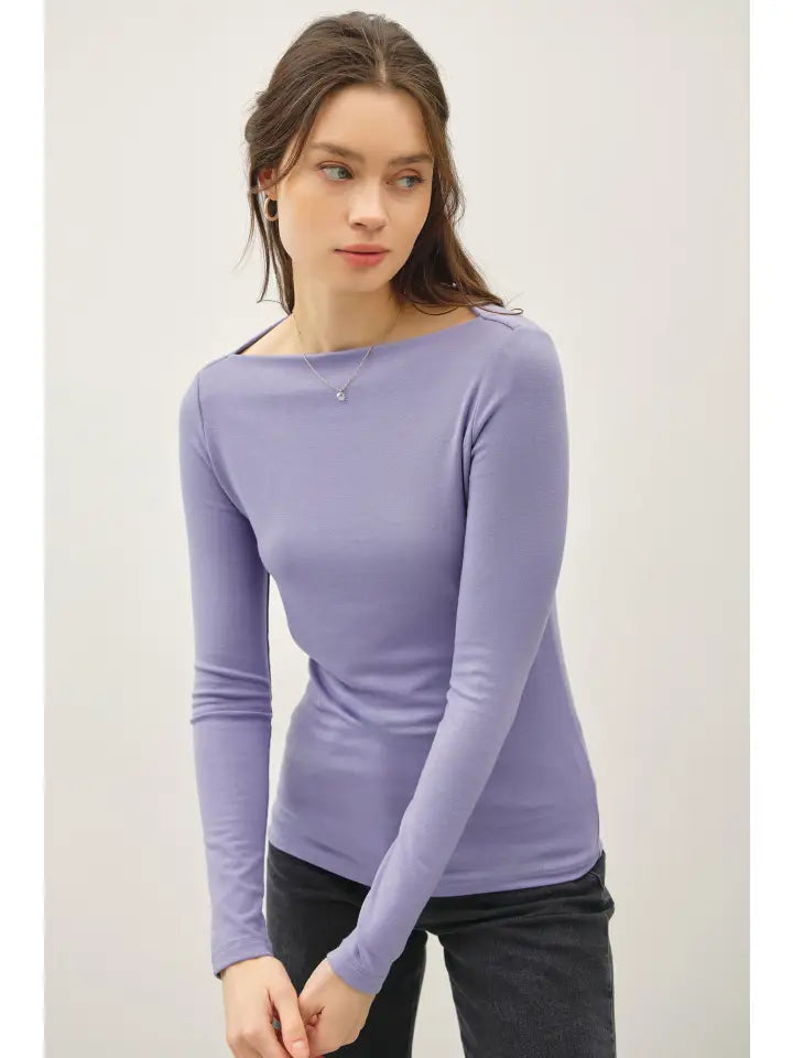 Abby Boat Neck Long Sleeve Top | Periwinkle