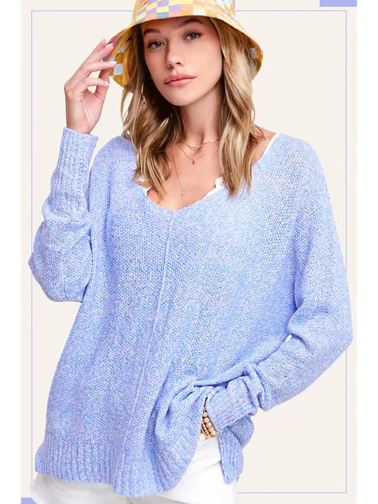 Soft Lightweight V-Neck Sweater Top | Periwinkle