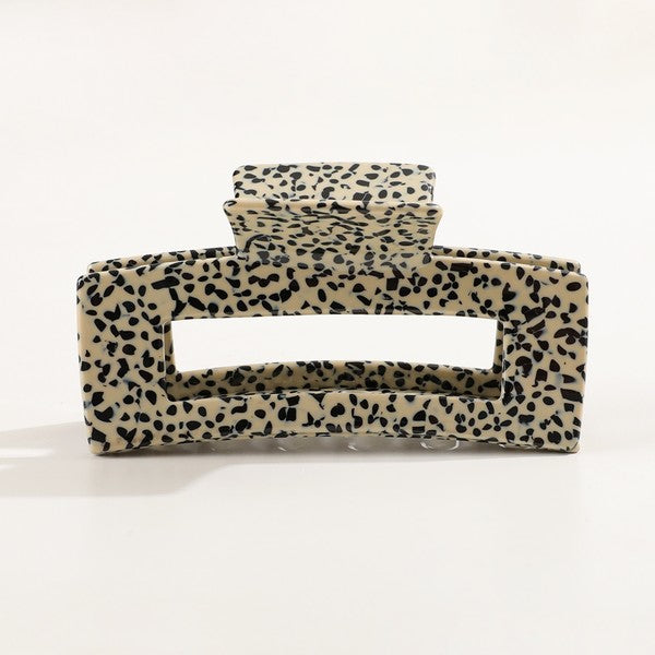 Luna Large Classic Rectangle Claw Clip | Speckle Black/Beige