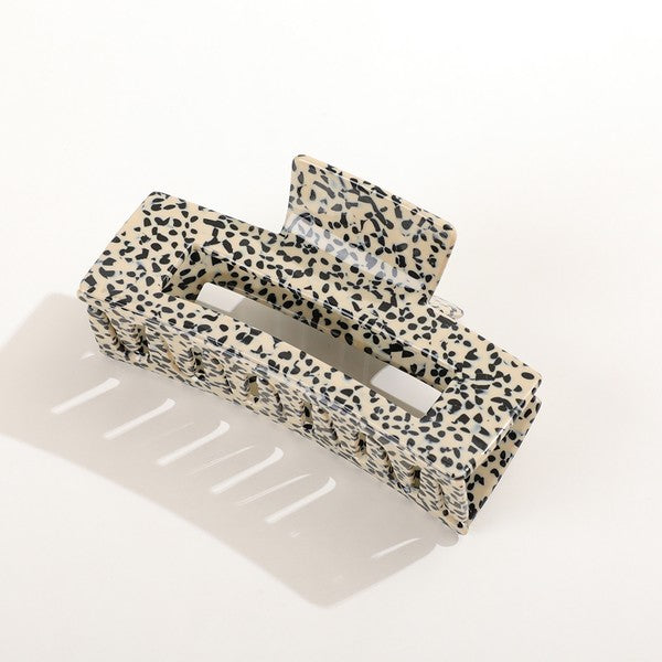 Luna Large Classic Rectangle Claw Clip | Speckle Black/Beige