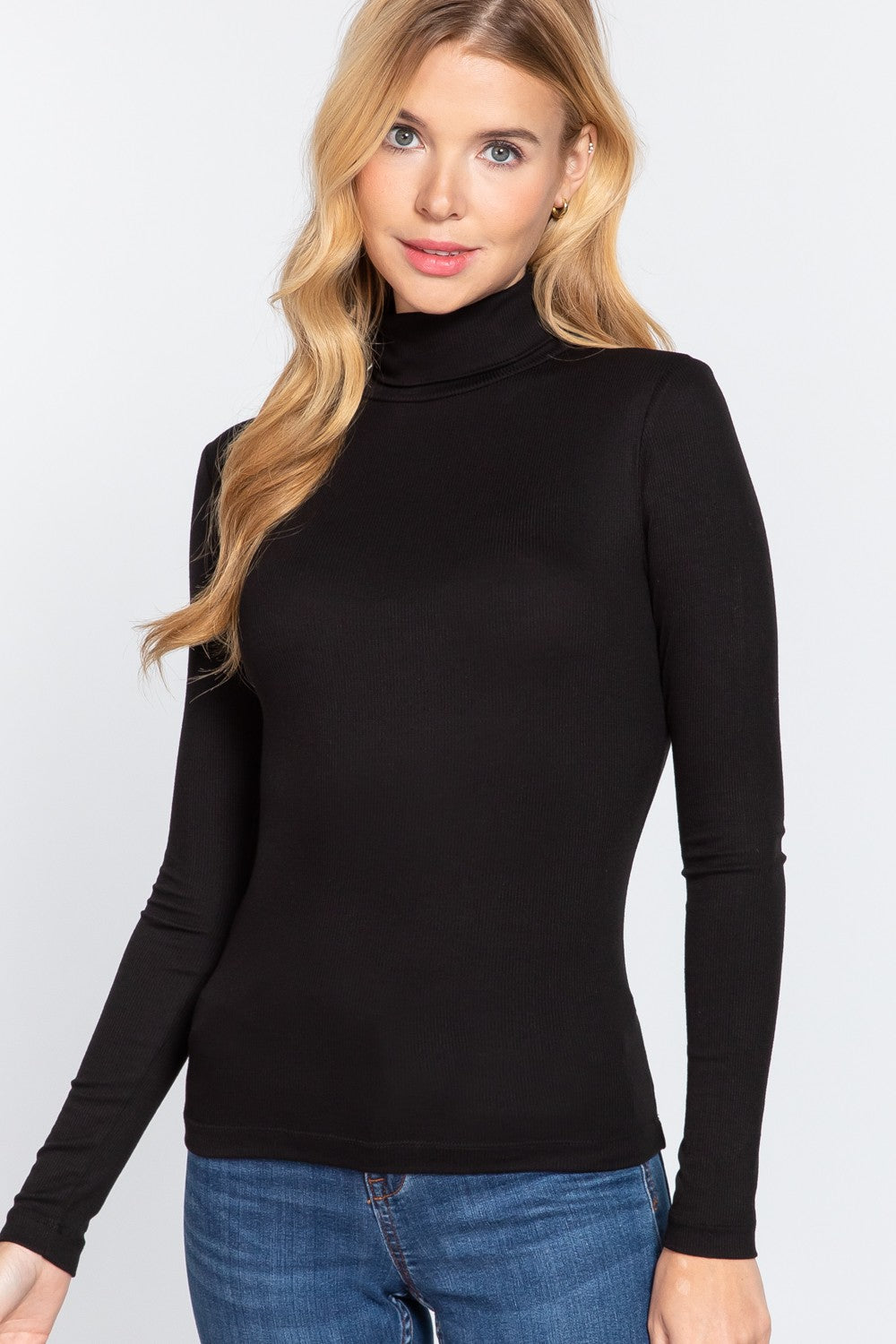 Helen Turtle Neck Knit Ribbed Top | Black