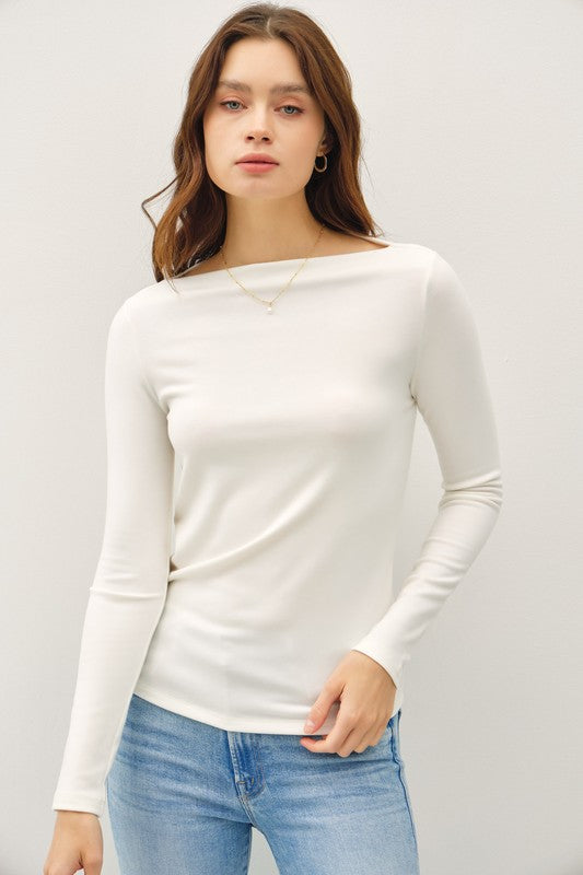 Abby Boat Neck Long Sleeve Top | Ivory