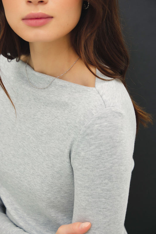 Abby Boat Neck Long Sleeve Top | H. Grey