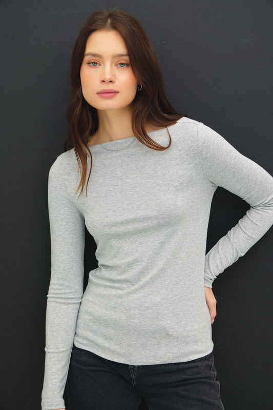 Abby Boat Neck Long Sleeve Top | H. Grey
