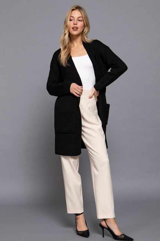 Heart You Open Sweater Cardigan | Black