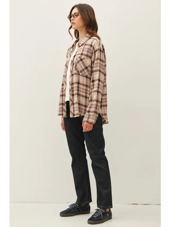Arden Oversized Flannel Shirt | Taupe