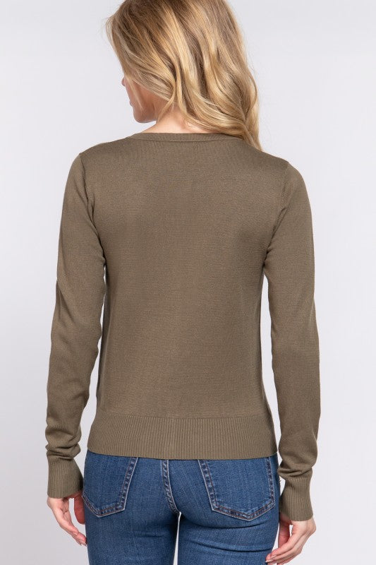 Ameena Button Down Cardigan | French Olive