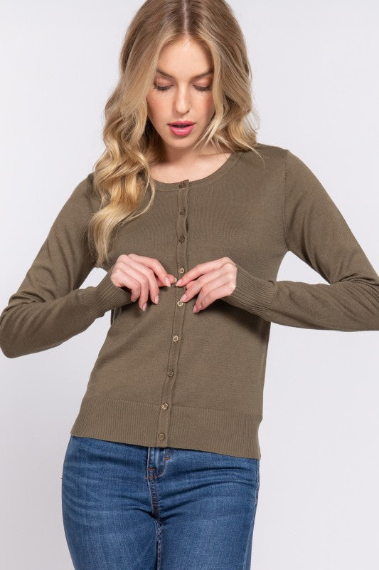 Ameena Button Down Cardigan | French Olive