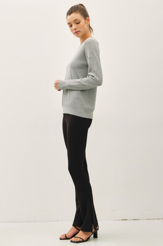 Bella Crew Neck Dropped Shoulder Ribbed Sweater | H. Grey