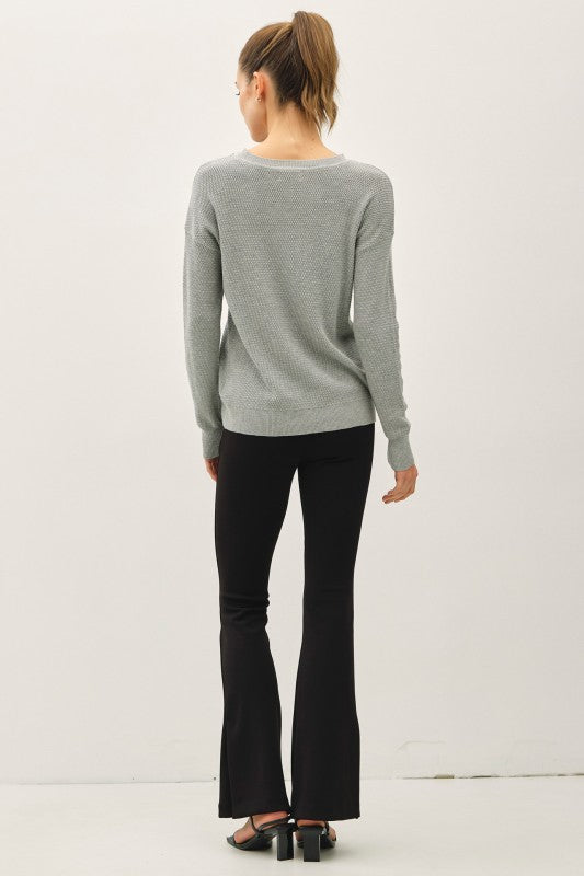 Bella Crew Neck Dropped Shoulder Ribbed Sweater | H. Grey