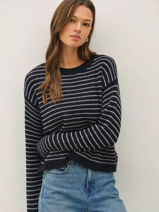 Sienna Striped Waffle Knit Sweater | Dark Navy