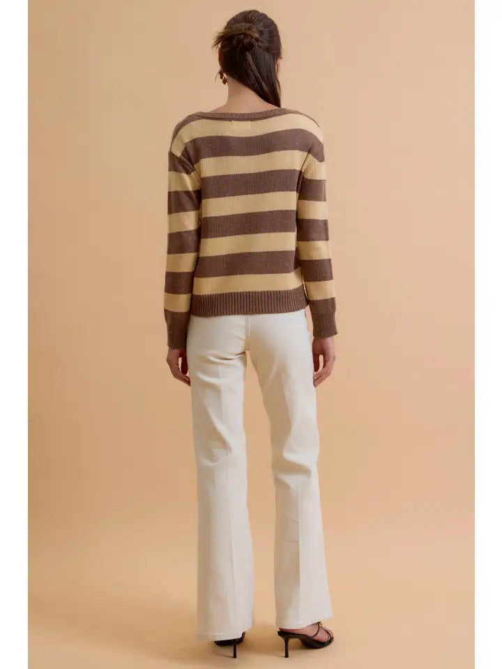 Mable Angora Blend Relaxed Fit Wide Striped Sweater | Mocha
